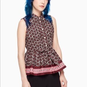 KATE SPADE Floral Tile Peplum Top in Rambling Roses Size XS MSRP $178